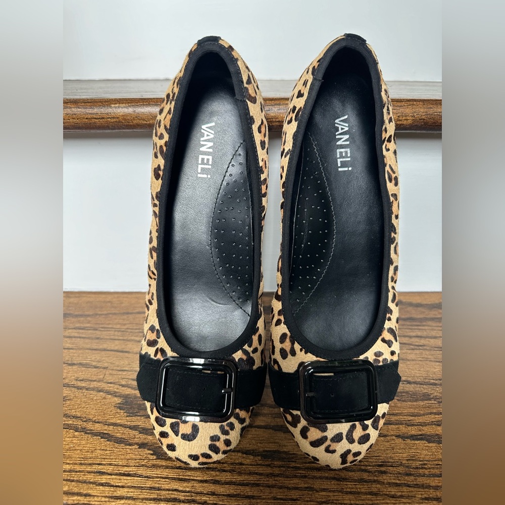 Vaneli Animal Print Calf Hair Fur Buckle Loafer Ballet Flats Slip On Shoes  sz 9
